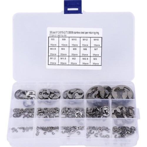 300Pcs/pack E Clip Set Stainless Steel E-Type Retaining Ring Circlip Assortment Kit M1.2~M15