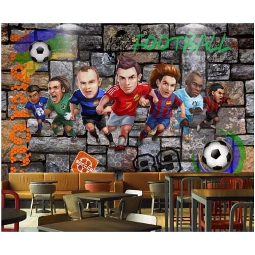 Custom photo 3d room wallpaper picture Cartoon footballer Brick wall home decoration 3d wall murals wallpaper for walls 3 d