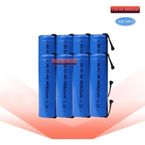4/8/10pcs 1.2V AA rechargeable battery 2600mah 2A ni-mh nimh cell blue shell with tabs pins Braun electric shaver toothbrush