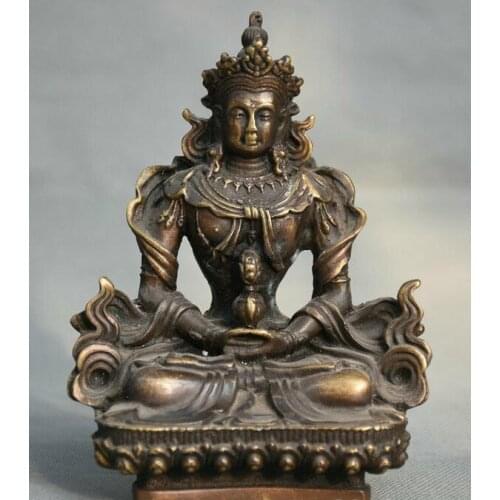 4.8" Old Tibet Buddhism Bronze Amitayus longevity God Goddess bUDDHA Statue