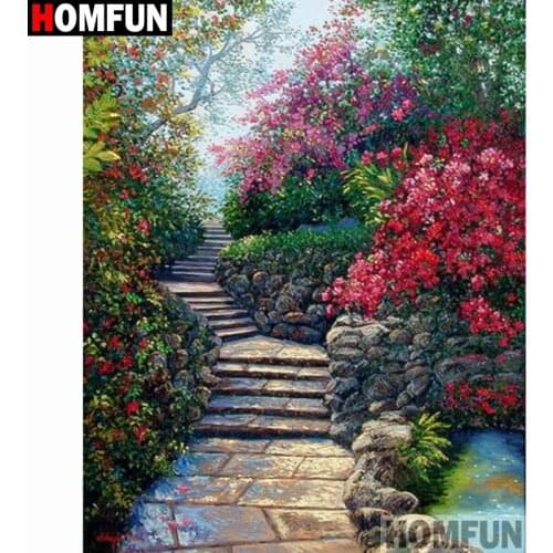 HOMFUN Full Square/Round Drill 5D DIY Diamond Painting "Beautiful scenery road"Diamond Embroidery Cross Stitch Home Decor A27804