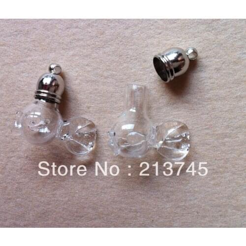 Freeshipping 100pcs Fish Glass Vial Pendants Glass Perfume Pendant cap need glue rice art pendant