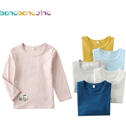 Brand Cotton Girl T-shirts Baby Solid Color Long Sleeve Boys Top Tees Fashion Child T Shirt For Girl Pure Color Clothes