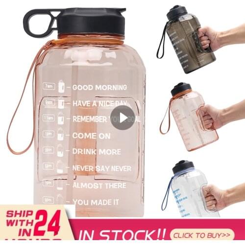 Gallon Water Bottle With Straw Motivational Time Marker BPA Free Wide Mouth Leakproof Mobile Holder Handle Travel Jug Bottles