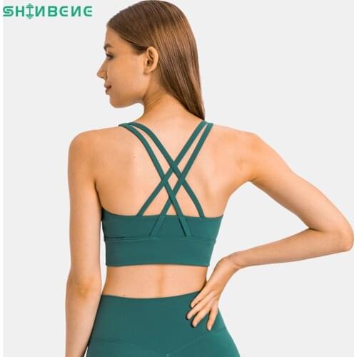 SHINBENE CLASSIC Bare Comfort Exercise Sports Bras Top Women Cross Strap Mid Support Padded Fitness Gym Workout Brassiere 4-12