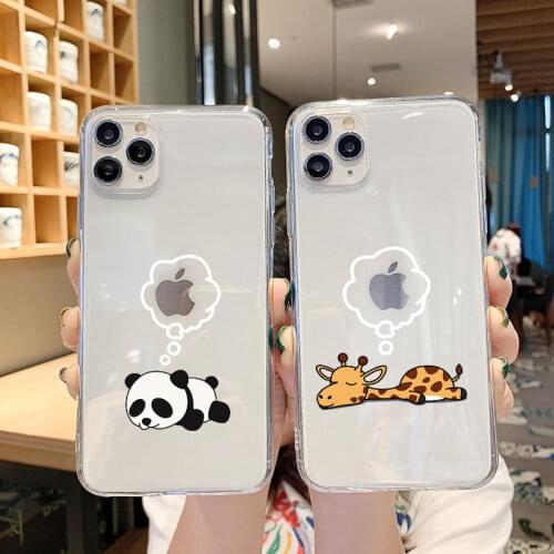 Cute Cartoon Animal Phone Case For iPhone 11 Pro Max X XS XR 12 Mini 6 6s 7 8 Plus 10 5 5s SE 2020 Couple Transparent Soft Cover