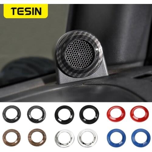 TESIN ABS Car A Pillar Speaker Decorative Cover Frame Stickers Accessories for Jeep Wrangler JK 2008-2014