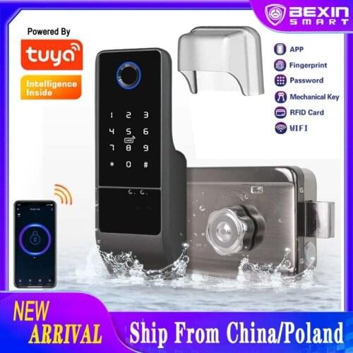 Tuya smart rim lock Waterproof IP66 Outdoor Smart Fingerprint Door Lock Fechadura Digital Password For Home Hotel