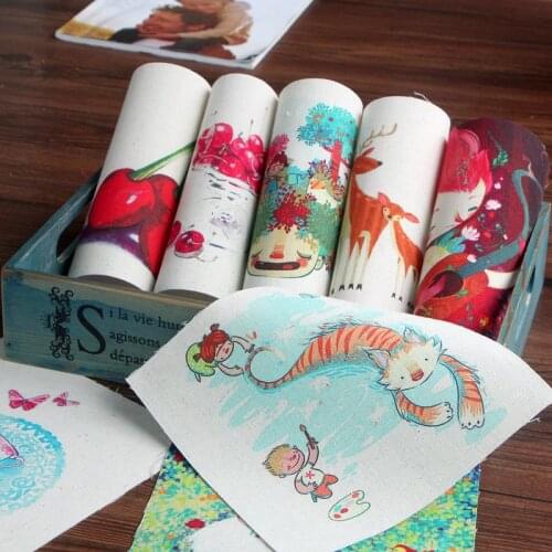 20*20cm-8pcs oil painting cotton canvas fabric for sewing decoration Positioning cloth Anime cherry deer dyeing cloth