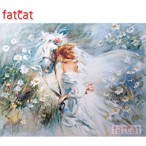 FATCAT Abstract girl and horse 5d diy diamond painting full square round drill diamond embroidery sale wall decoration AE3077