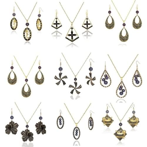 Hawaiian Gold Pearl Jewelry Sets Fashion Frangipani Pendant Necklace Set Trendy Tribal Tattoo Sea Turtle Earrings New for Women