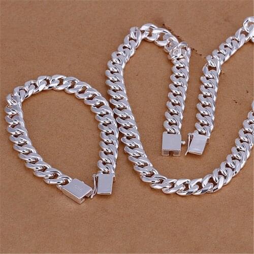 Hot silver color jewelry set high quality fashion men 10MM square buckle whip chain necklace bracelets S101