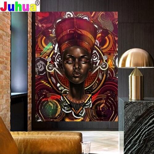 Round Diamond Inlaid Diamond Painting African Egyptian Woman Cross Stitch 5d Diy Diamond Embroidery Mosaic Rhinestone Home Decor