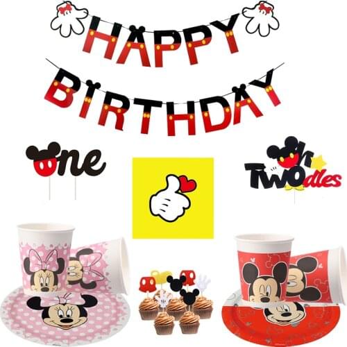 Minnie Mouse Mickey Mouse Birthday Party Decorations Baby Shower Disposable Plate Napkin Cup Tablecloth Party Supplies Sets
