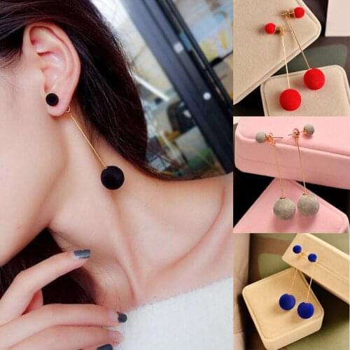 Fashion Plush Ball Earrings Gray Blue for Women Red Black Korea Personality Round Long Tassel Earrings Statement Jewelry Gifts