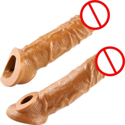 Male Adult Toy Reusable Enlargement Condoms Time Delay Silicone Penis Sleeve Realistic Dildos Penis Extender Sex Toys for Men