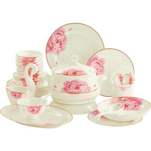 Bowl and dish set household Chinese Bone China Jingdezhen ceramic bowl and plate simple dinner European wedding gift tableware