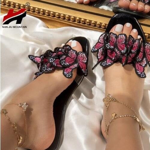 NAN JIU MOUNTAIN 2021 Summer Woman Sandals Fashion Flat Slippers Open Toe Butterfly Outdoor Shoes Plus Size 41