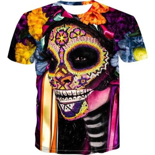 2021 New Art Skull 3D Printed T-shirt Mens and Womens Summer Tops Casual Short-sleeved Round Neck Shirts