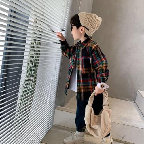 New Plaid Boys Shirts 0-10 Years Turn-down Collar Long Sleeve Childrens Clothing Spring and Autumn Kids Casual Clothes 2 Colors