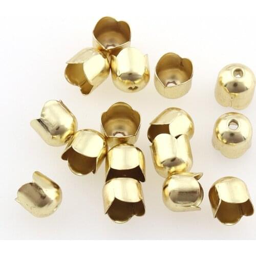 50pcs/lot 7mm Gold Metal Crimp End Caps for Leather Cord Necklace Bracelet Tassel Cap Connectors for DIY Jewelry Making Handmade