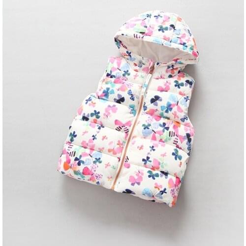Childrens clothing winter Outerwear Coats Flower baby Girls hooded vest Kids warm sweet print princess wadded jacket vest