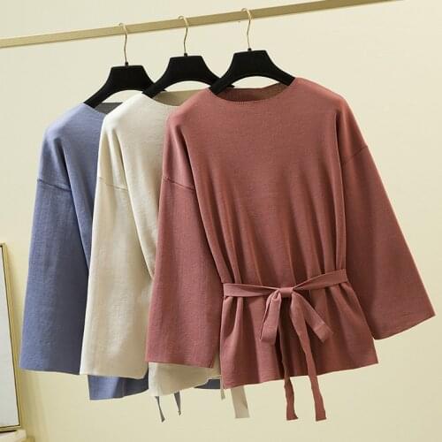 Clothes For Women 2020 Fall Loose Knitted Sweater Lace Up Bow Sweet Korean Style Woman Sweaters Long Sleeve Pullovers Pull Femme