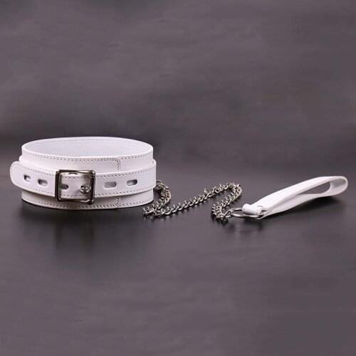 White Pu Leather Sex Collar Slave Bdsm Bondage Neck Collar Metal Chain Lead Chain Bdsm Restraint Sex Toys For Couples Games
