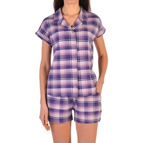 Plaid Pattern Cute Women Pyjama Short Sleeve Pj Set Women Pajama Cute Cotton Nightie Top And Shorts Home Suit Sets 2021 Fashion