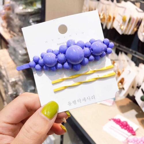 Popular fashion womens colorful pearl hairpin temperament sweet banged edge hairpin headdress