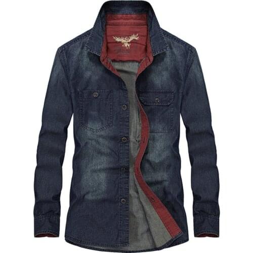 VINRUMIKA 2020 Spring men casual brand 100% cotton cowboy shirts autumn man plus size M-4XL fashion denim blue long sleeve shirt