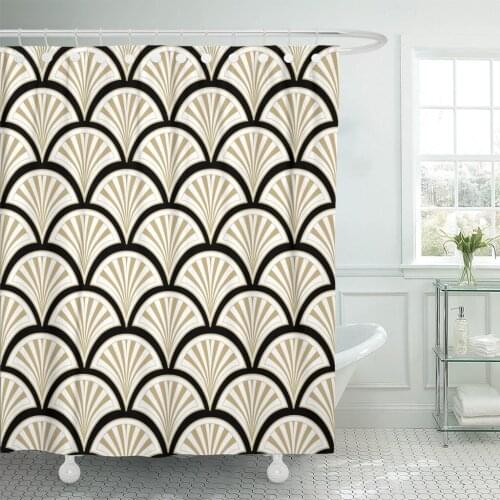Gray Abstract Geometric Retro Floral Lightning Black and Beige Shower Curtain Waterproof Polyester 72 x 78 inches Set with Hooks