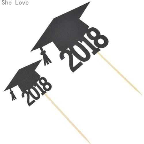 Chzimade 12pcs Cupcake Topper 2018 Bachelor Hat Cap Graduate Party Grad Cake Decoration Supplies