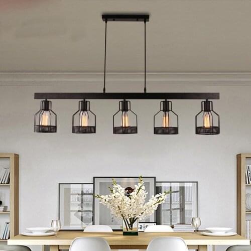 Modern Black Painted Wrought Iron Pendant Light with E27 Edison Bulb for Dining Room Living Room Bar