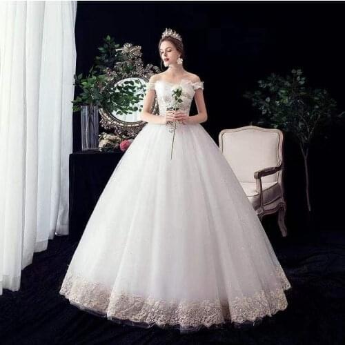 Wedding Dress Embroidery Luxurious Pleat Boat Neck Floor-Length Empire Short Sleeves New Plus Size Wedding Gowns For Women G337