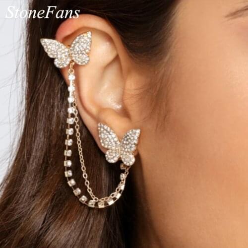 Stonefans Fashion Asymmetric Butterfly Earrings Dangle for Women Rhinestone Aesthetic Piercing Earrings 2021 for Women Jewelry