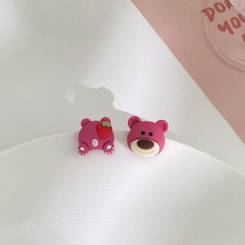 S925 Fashion Japanese Cartoon Earrings Female Cute Planet Rabbit Strawberry Bear Earrings Fun Asymmetric Earrings Tide