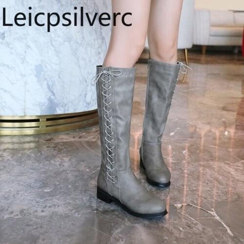 Womens Boots The New winter Round head zipper fashion Low-heeled High tube Womens shoes plus size 32-48 Heel Height 4cm