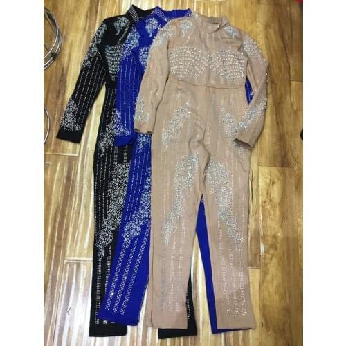 2018 Autumn Women Sequins Beads Jumpsuit Fashion Long Sleeve Sexy Party Club Bodycon Celebrity Rompers Long Pants Jumpusuits