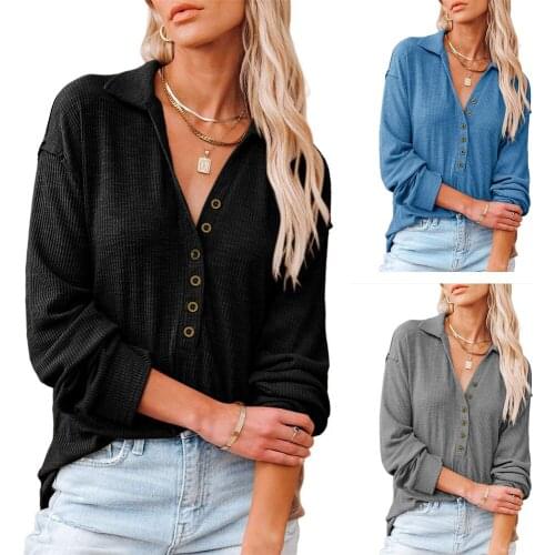 WomenS Button V-Neck Adjustable Knit Top Fashion Rib Knit Sweater Loose Casual Fitted Top Shirt Club Spring And Autumn