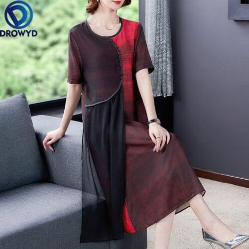 2021 Retro Black Stitching Mesh Dress Large Size 5XL Loose Temperament Elegant Short Sleeve O-neck Dress Fashion Party Vestidos