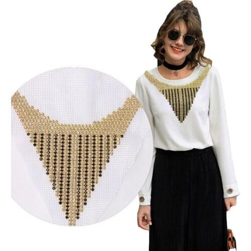 1piece Beaded Rhinestones Neckline Collar Embroidery Applique Cord Crystal Patches Sew on Clothes T1596