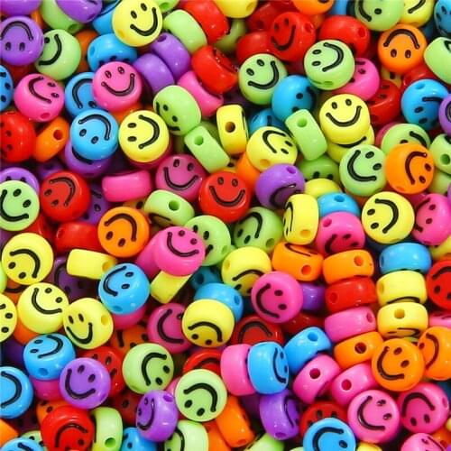100pcs Mixed Smiley Beads Acylic Loose Spacer Beads for Jewelry Making DIY Handmade Bracelet Earring Necklace Craft Supplies