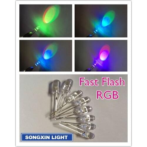 1000 pcs/LOT 5mm Fast RGB Flash Red Green Blue Rainbow Multi Color light emitting diode Round LED XIASONGXIN LIGHT F5 Full color
