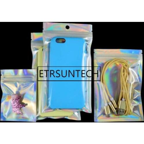 1000pcs Phone Case Packing Bags With Hang Hole Plastic Zipper Pouches For Phone Laser Clear Holographic 12x20cm