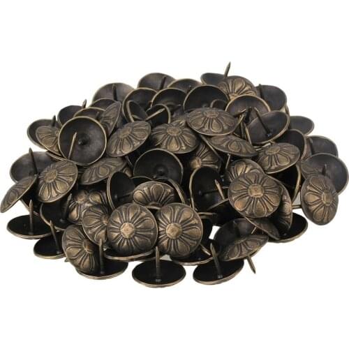 19 x 15mm Vintage Bronzy Upholstery Nails Antique Brass Daisy Tacks Studs Pins Furniture Decor Pack Of 100