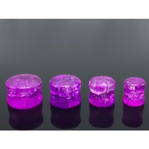 2pieces fashion ear plugs and flesh tunnels crack glass light purple 8-14mm body piercing jewelry free shipping for men women