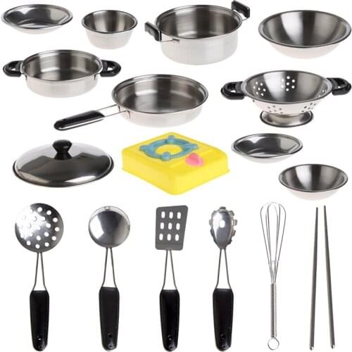 20Pcs Stainless Steel Pots Pans Cookware Miniature Toy Pretend Play Gift For Kid