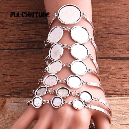 Antique zinc alloy blank bracelet settings 10-25mm round cabochon bangle bezel trays diy jewelry base