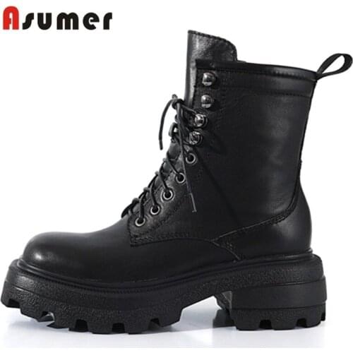 ASUMER 2022 New Arrival Fashion Hot Sale Women Winter Boots Platform Comfortable Ankle Boots With Fur Genuine Leather Hand Made
